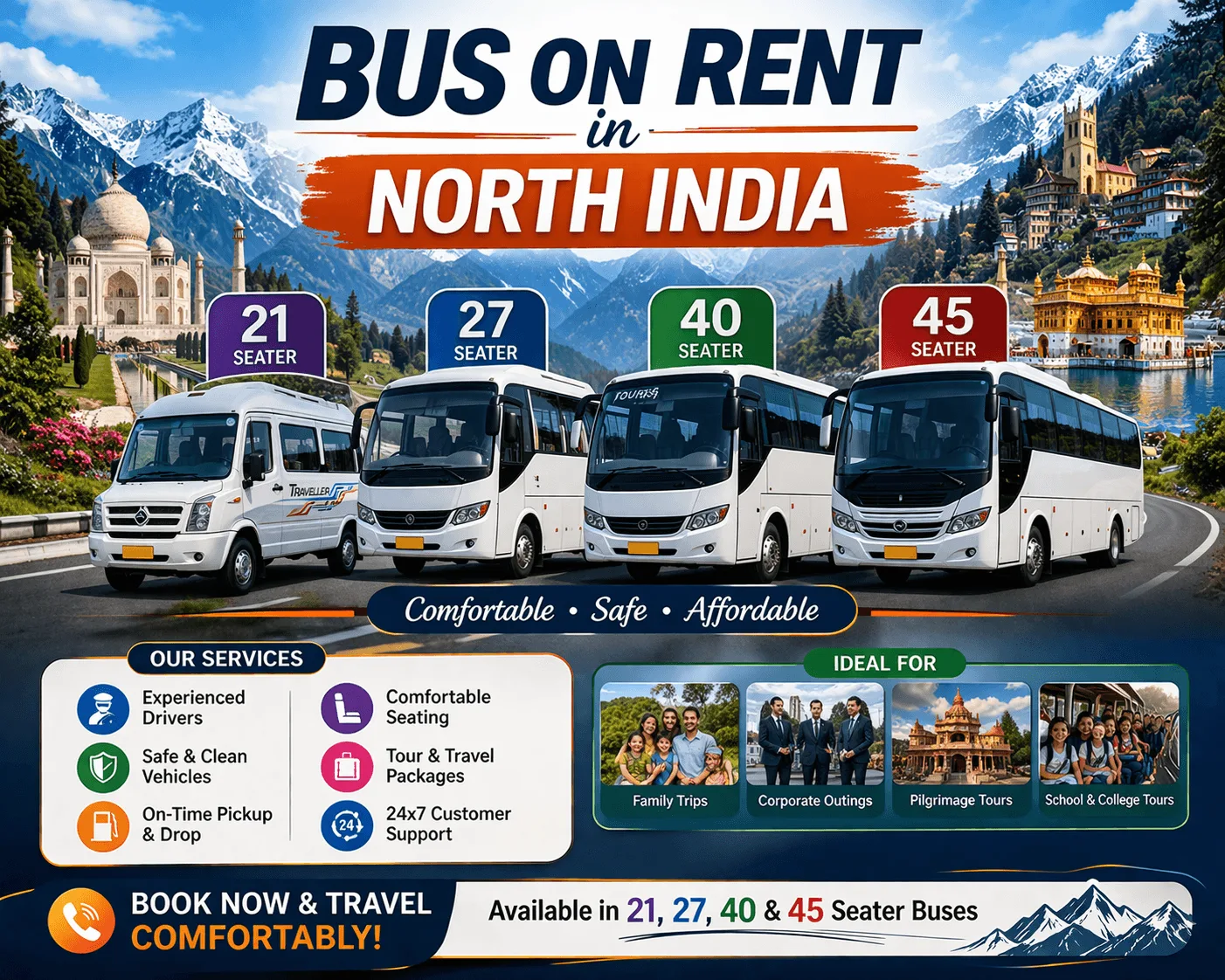 Luxury bus rental in North India for comfortable group travel