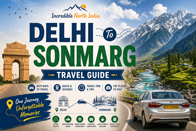 Delhi to Sonmarg road trip route map with distance, travel time, scenic Himalayan views and Kashmir valley landscapes