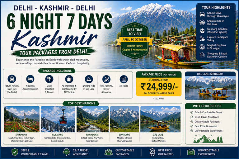 Delhi kashmir delhi 6night 7days