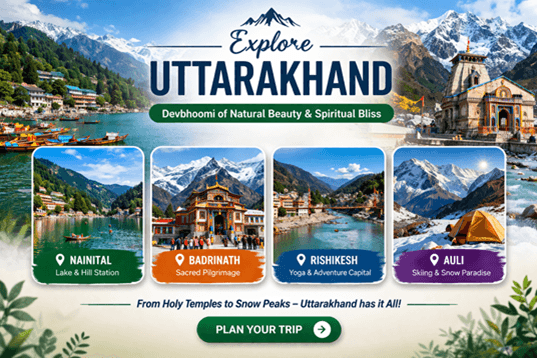 Nainital, Kedarnath, Mussoorie, Rishikesh, Jim Corbett, Ranikhet Discover Snow, Nature, Spiritual Vibes