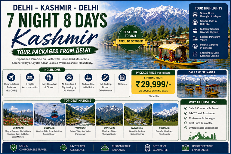 Kashmir Tour Packages from Delhi 7 night 8 days