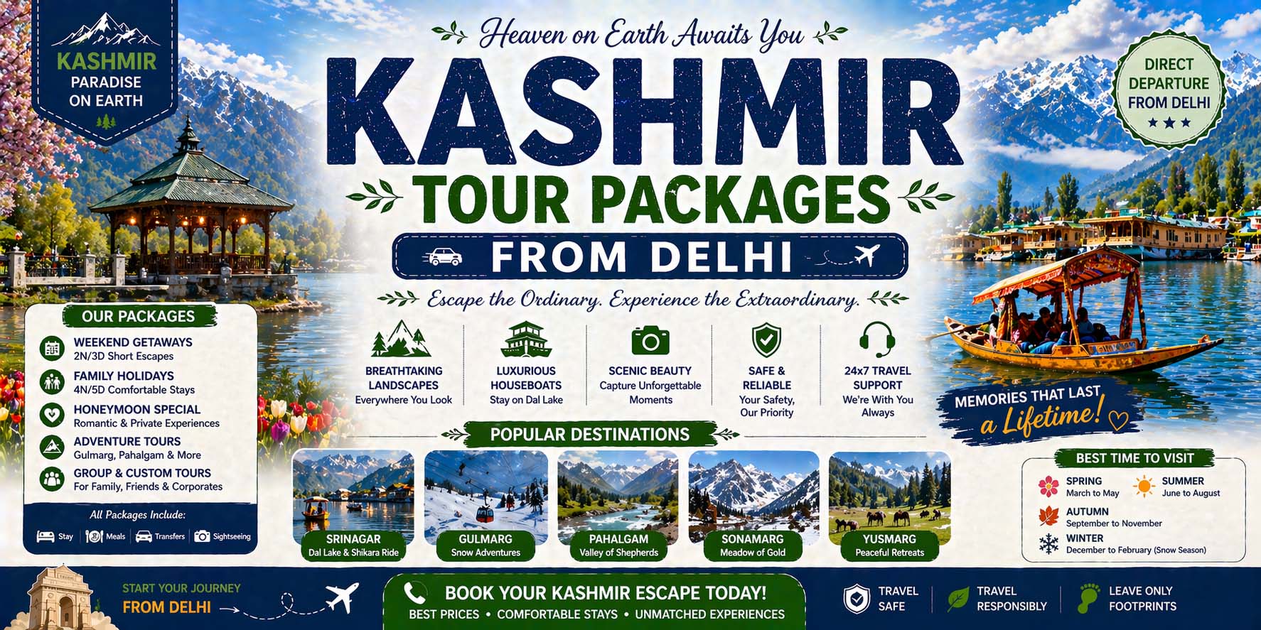 Delhi to Kashmir Tour Packages – Complete Guide, Itinerary, Cost & Deals
