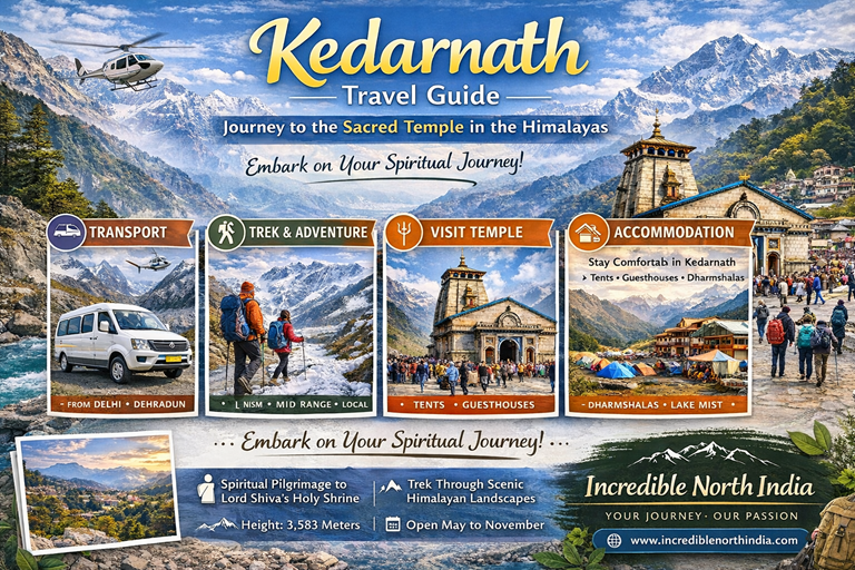 Kedarnath yatra from Delhi temple pilgrimage tour Char Dham travel package with transport Incredible North India