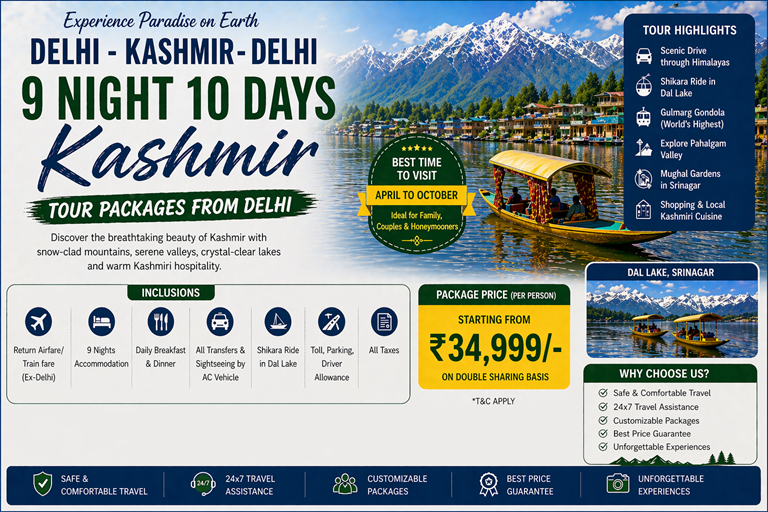 kashmir tour packages from delhi 9 night 10 days