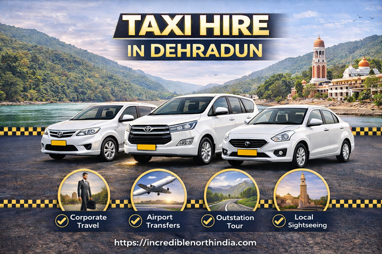 Taxi hire in Dehradun for airport pickup, corporate travel, local sightseeing and outstation tours with professional drivers and comfortable cars