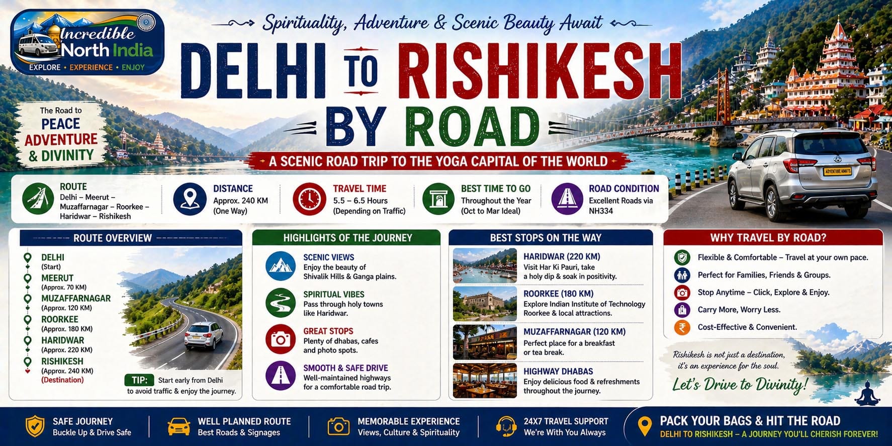 Delhi to Rishikesh by Road – Complete Travel Guide (Route, Distance, Time, Cost & Pro Tips)