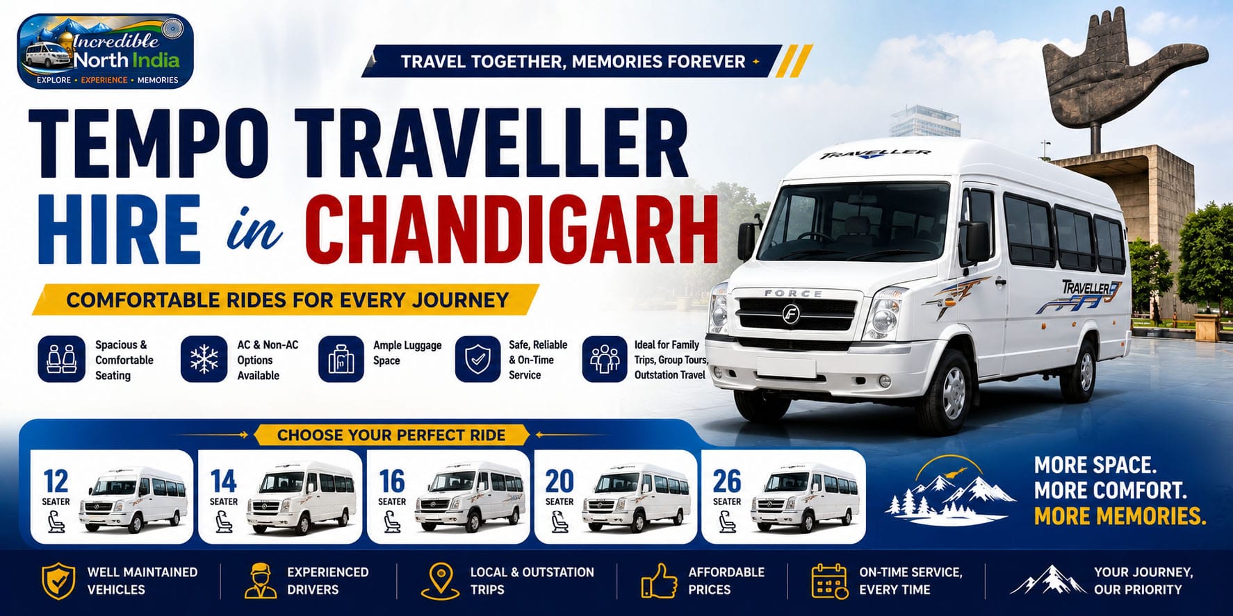 Tempo Traveller Hire in Chandigarh – Comfortable & Luxury Group Travel Service
