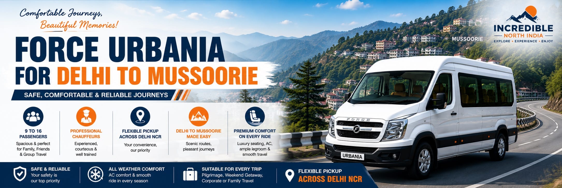 Luxury Delhi to Mussoorie Force Urbania Rental for Comfortable Group Travel