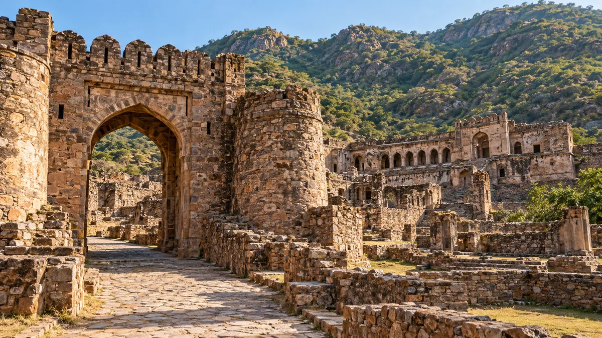 AI-generated illustrative scene for Bhangarh; not a verified destination photograph.
