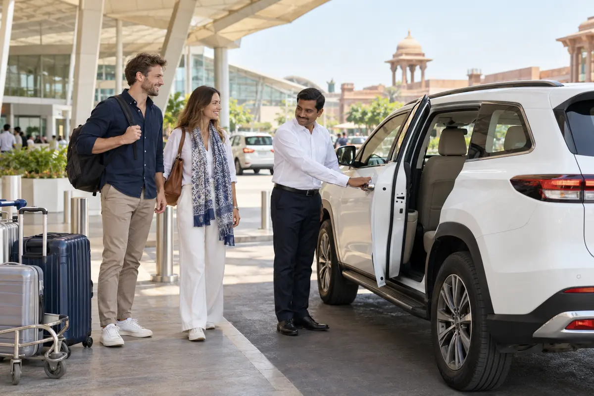 International guests arriving for a Golden Triangle journey in Delhi