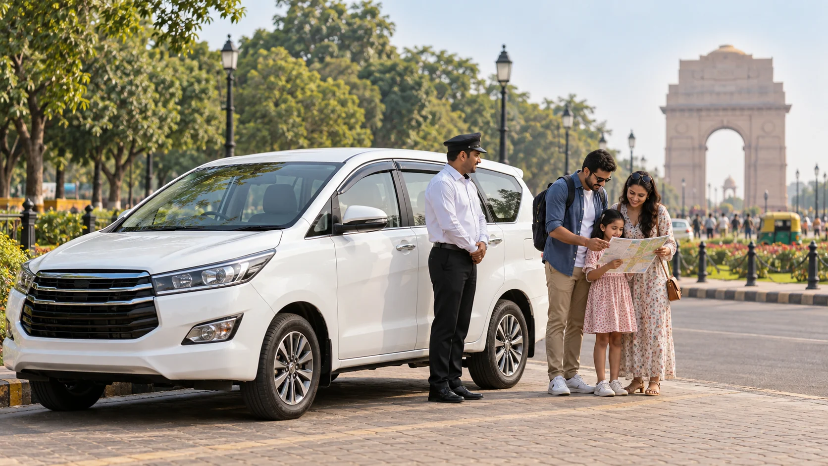 Illustrative Delhi visitor transport with a private car