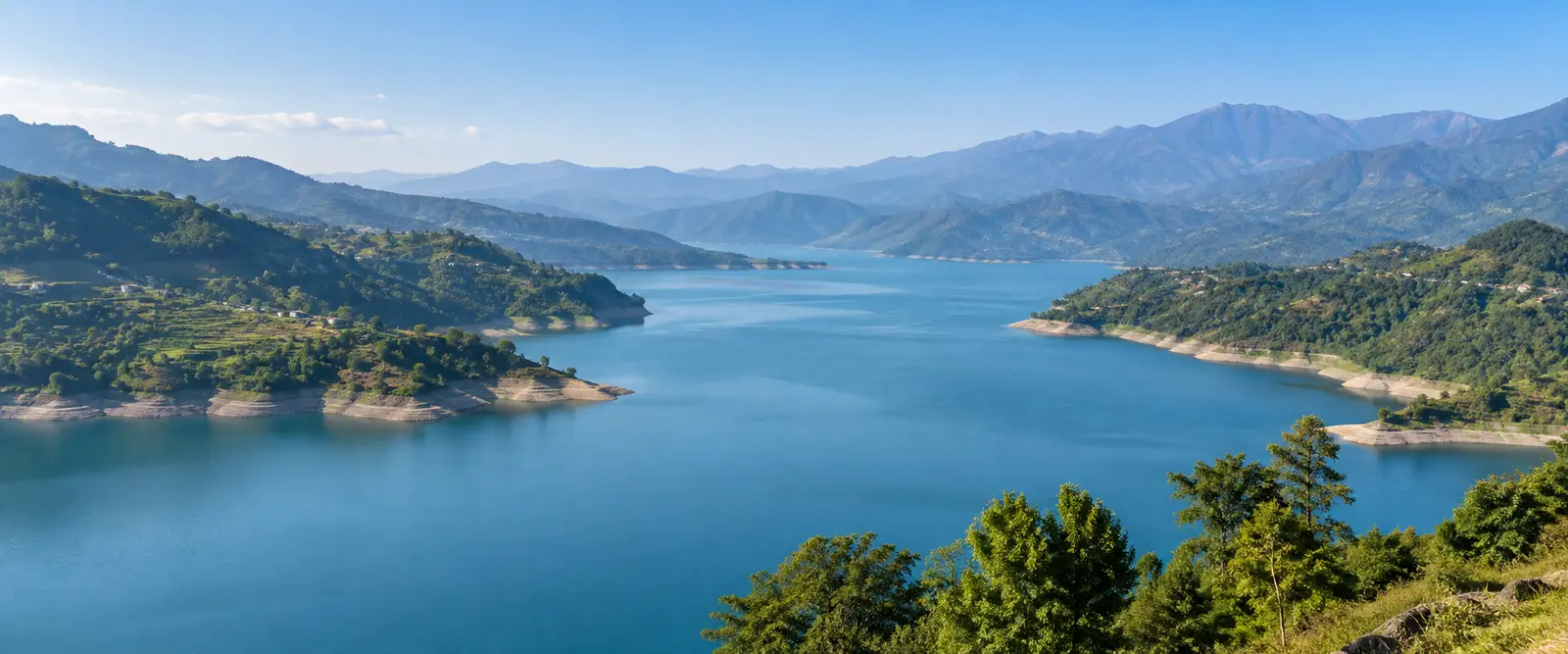 Gobind Sagar reservoir and green hills at Bilaspur Himachal Pradesh