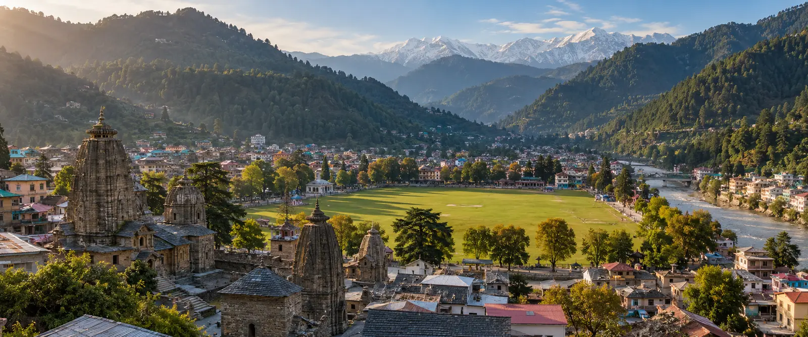 Historic Chamba town in the Ravi Valley with Himalayan mountains