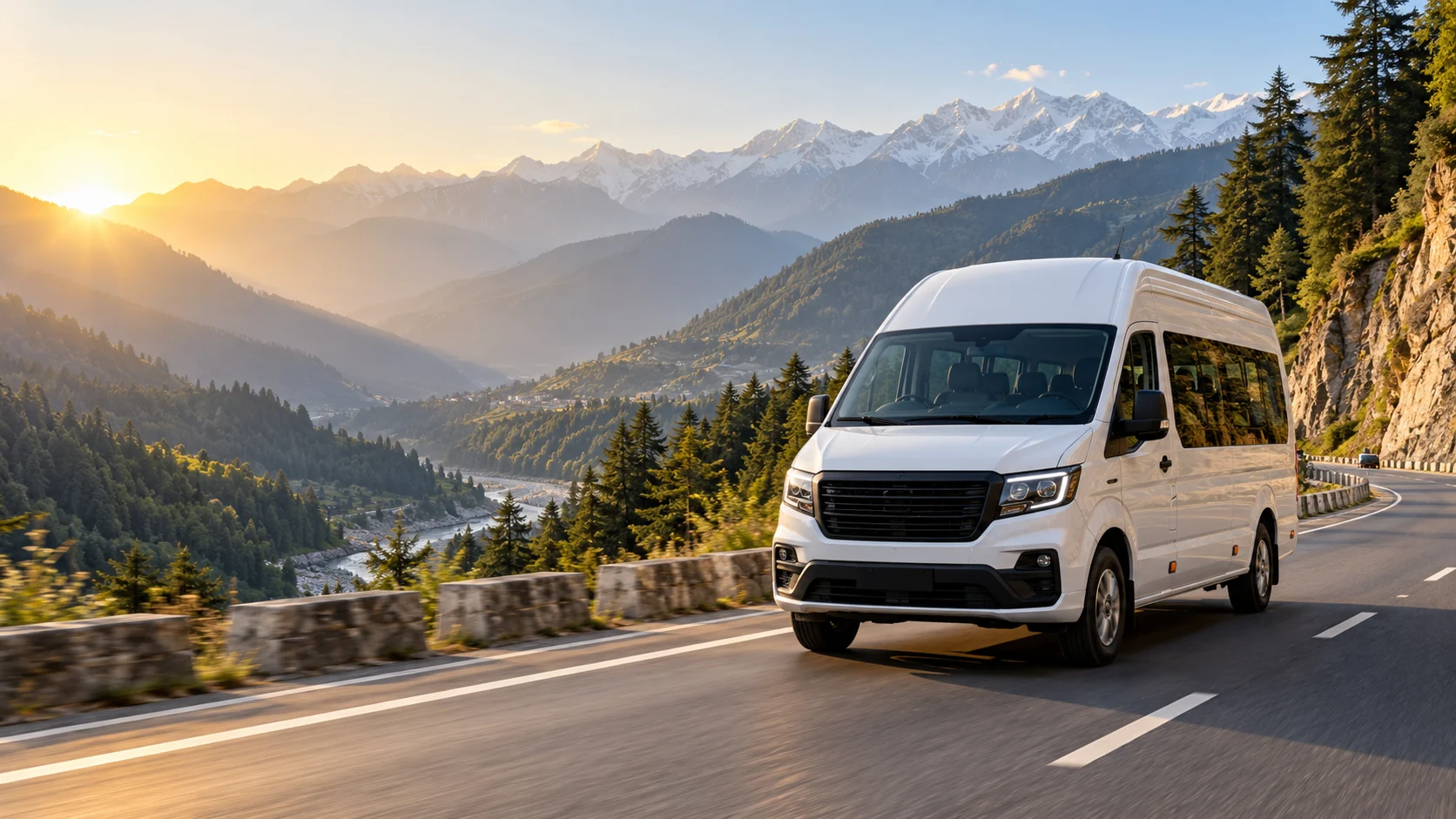 Illustrative luxury Urbania van on a Himachal mountain road