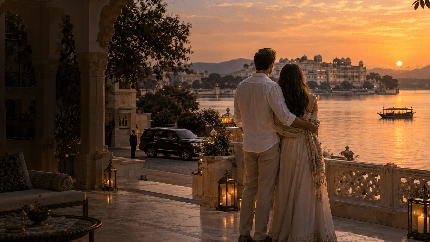 Couple enjoying a private honeymoon tour in India