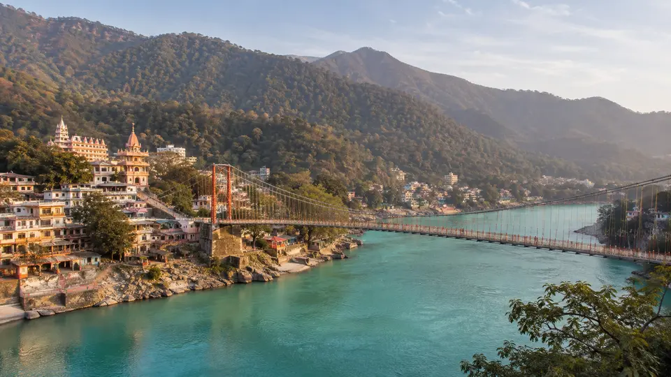 Illustrative Rishikesh riverfront and foothills