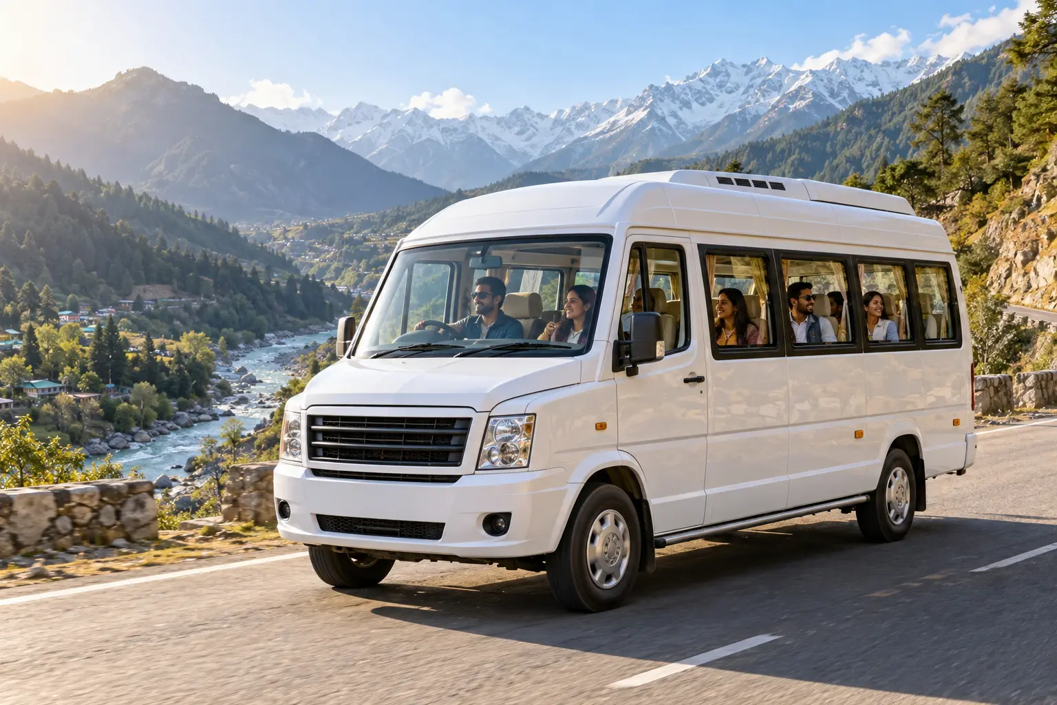 Representative group travel van on a North India road