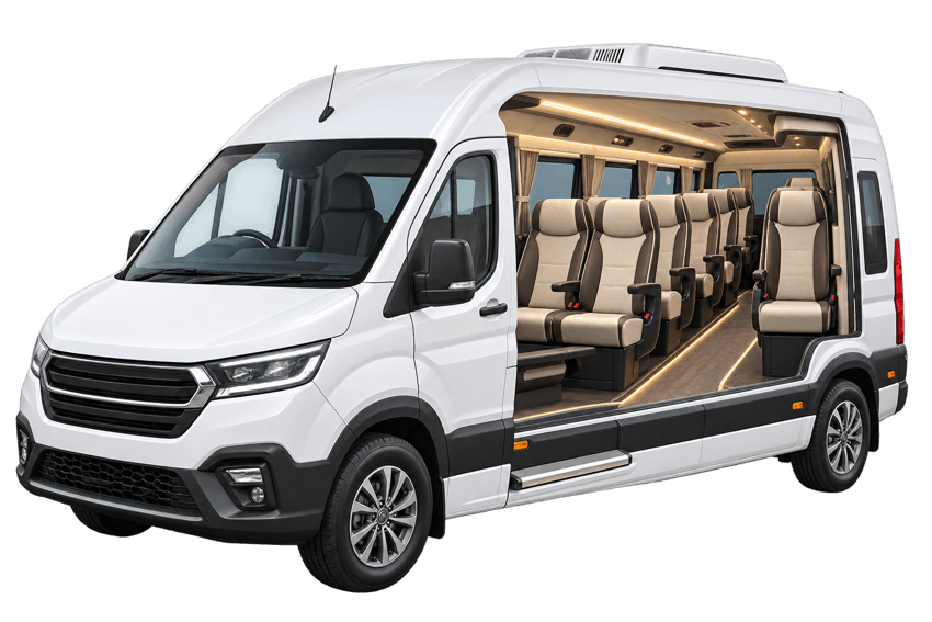 Illustrative 12 Seater Urbania showing 2×1 seating layout configuration