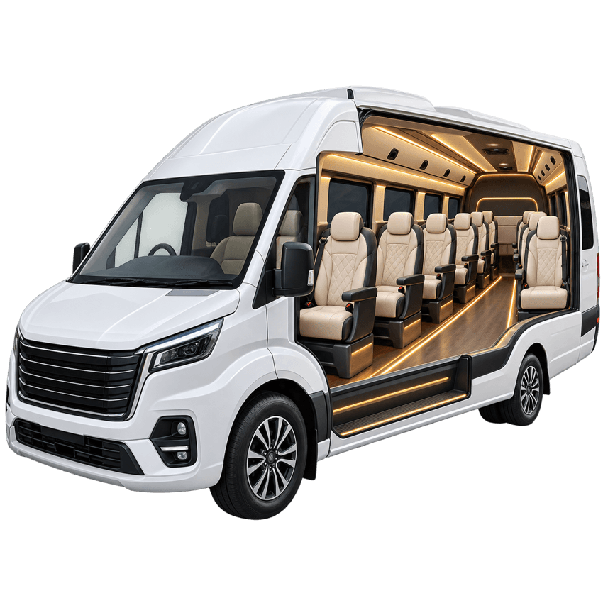 Illustrative 12 Seater Maharaja Urbania showing Individual 1×1 seats configuration