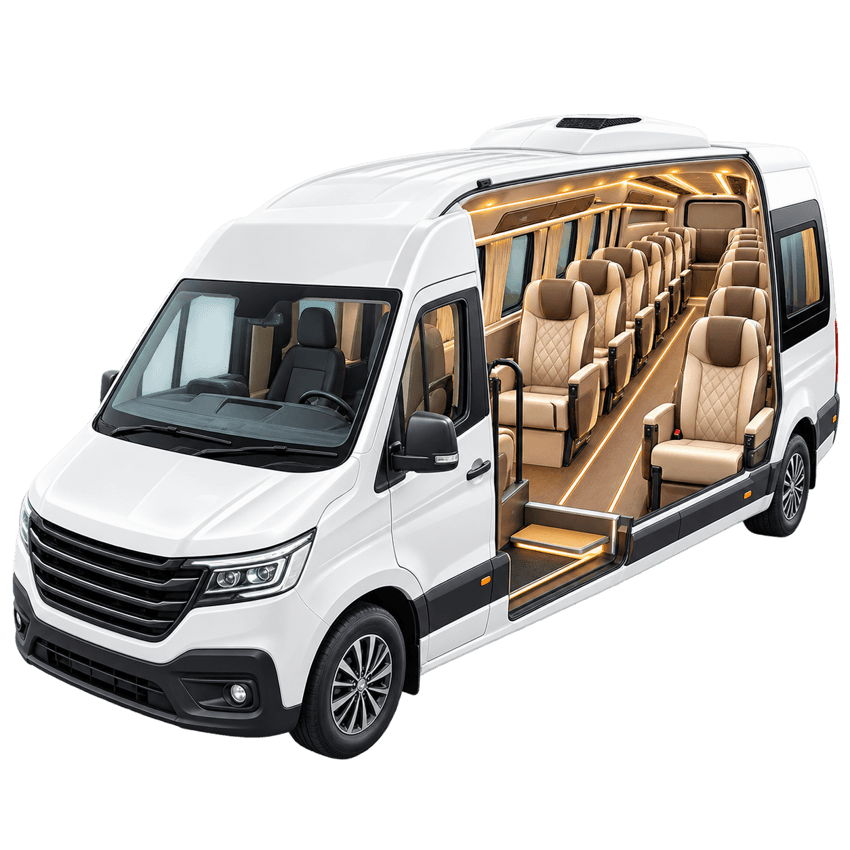 Illustrative 15 Seater Maharaja Urbania showing Individual 2×1 seats configuration