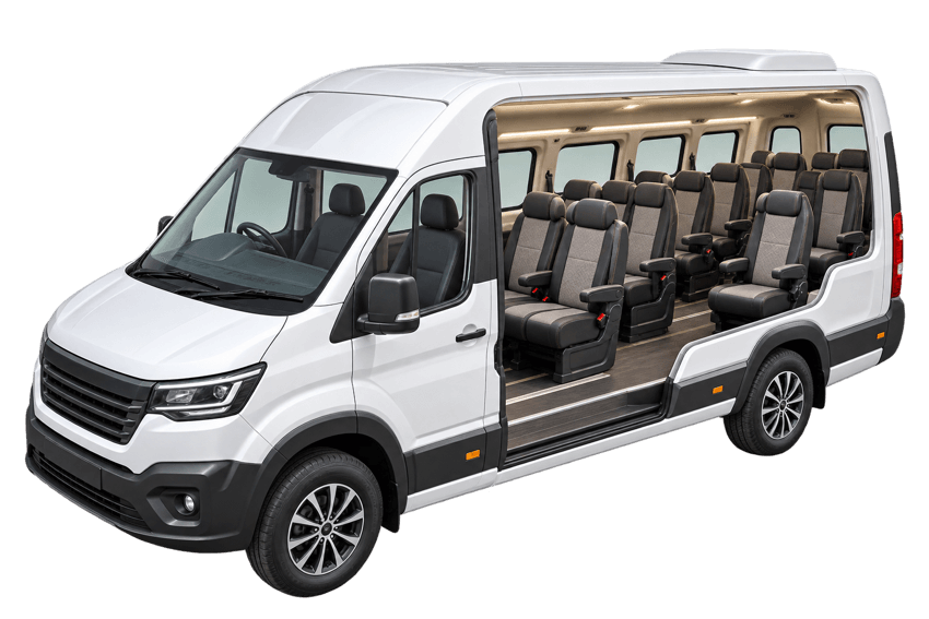 Illustrative 16 Seater Urbania showing 2×1 seating layout configuration