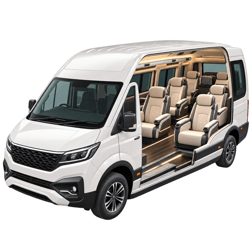 Illustrative 9 Seater Maharaja Urbania showing Individual 1×1 seats configuration