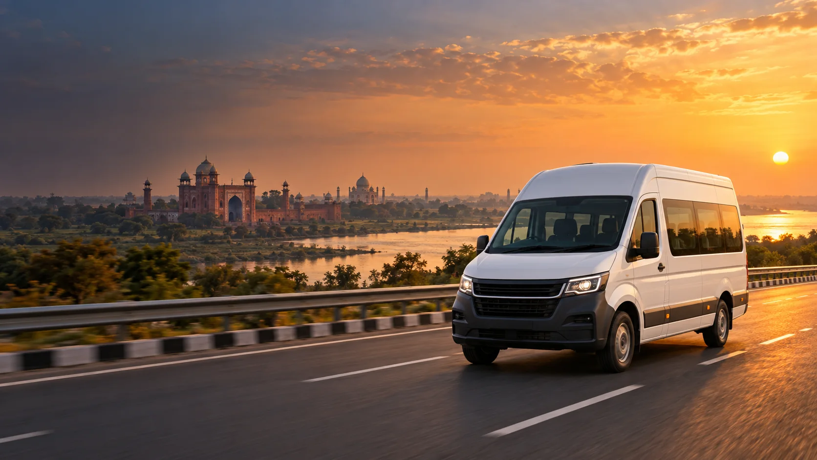 Illustrative Uttar Pradesh heritage route with a premium Urbania group van