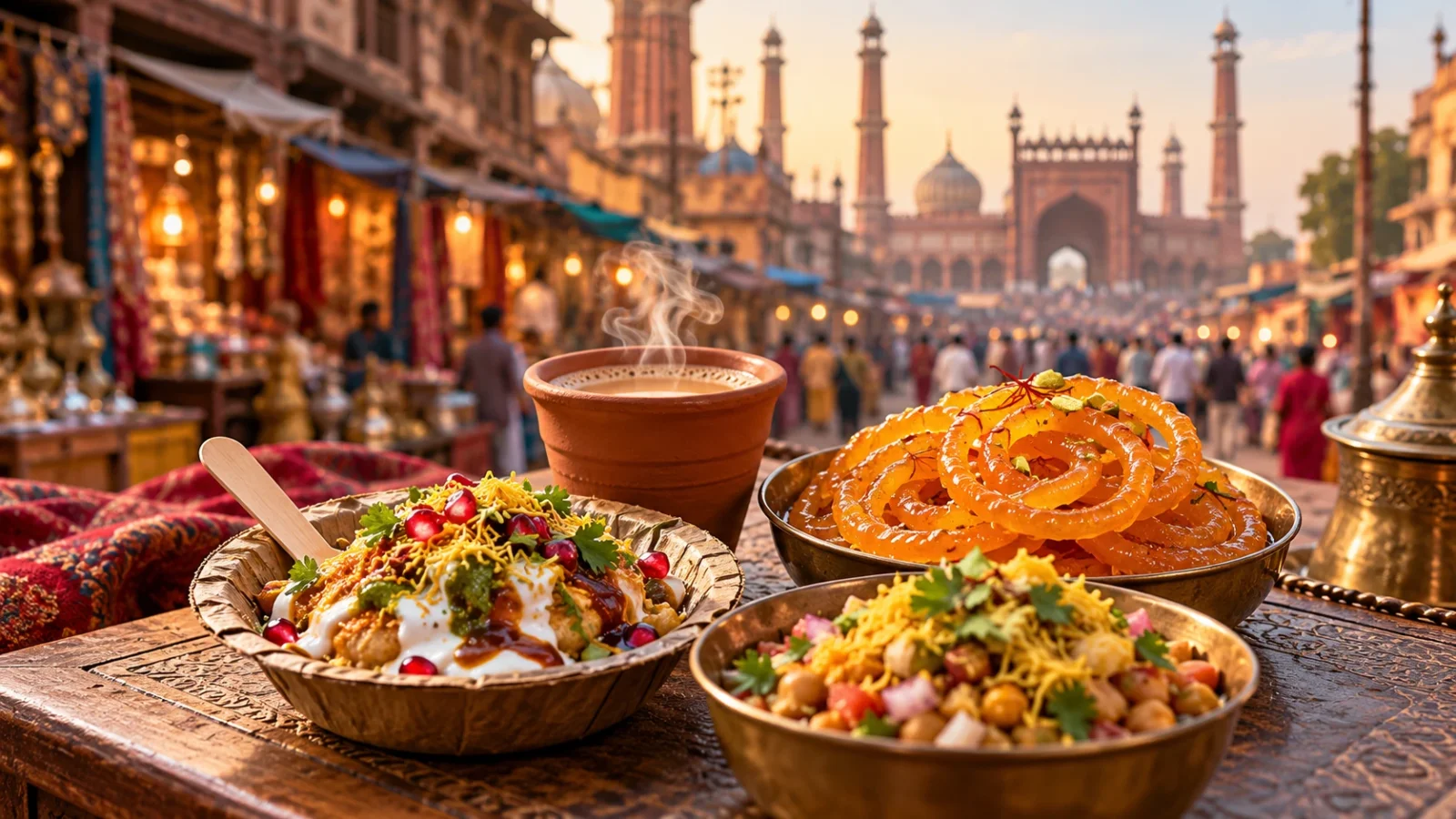 Delhi chaat, jalebi and chai illustration