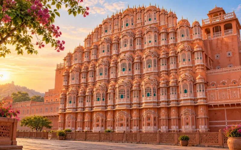 Jaipur pink palace facade illustration