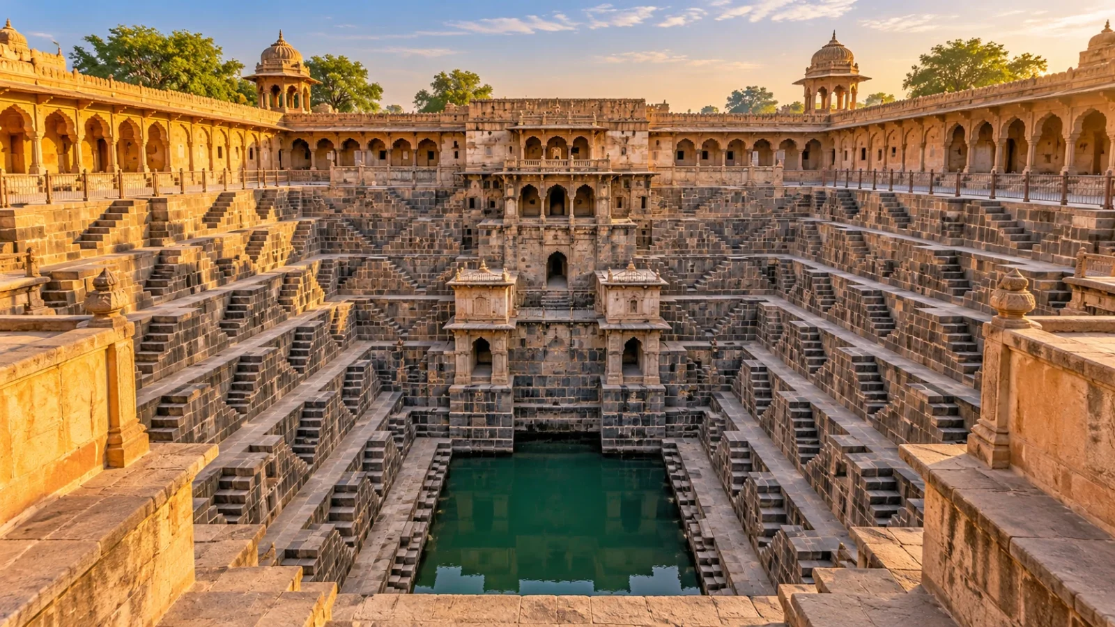 Rajasthan geometric stepwell illustration
