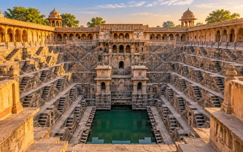 Rajasthan geometric stepwell illustration