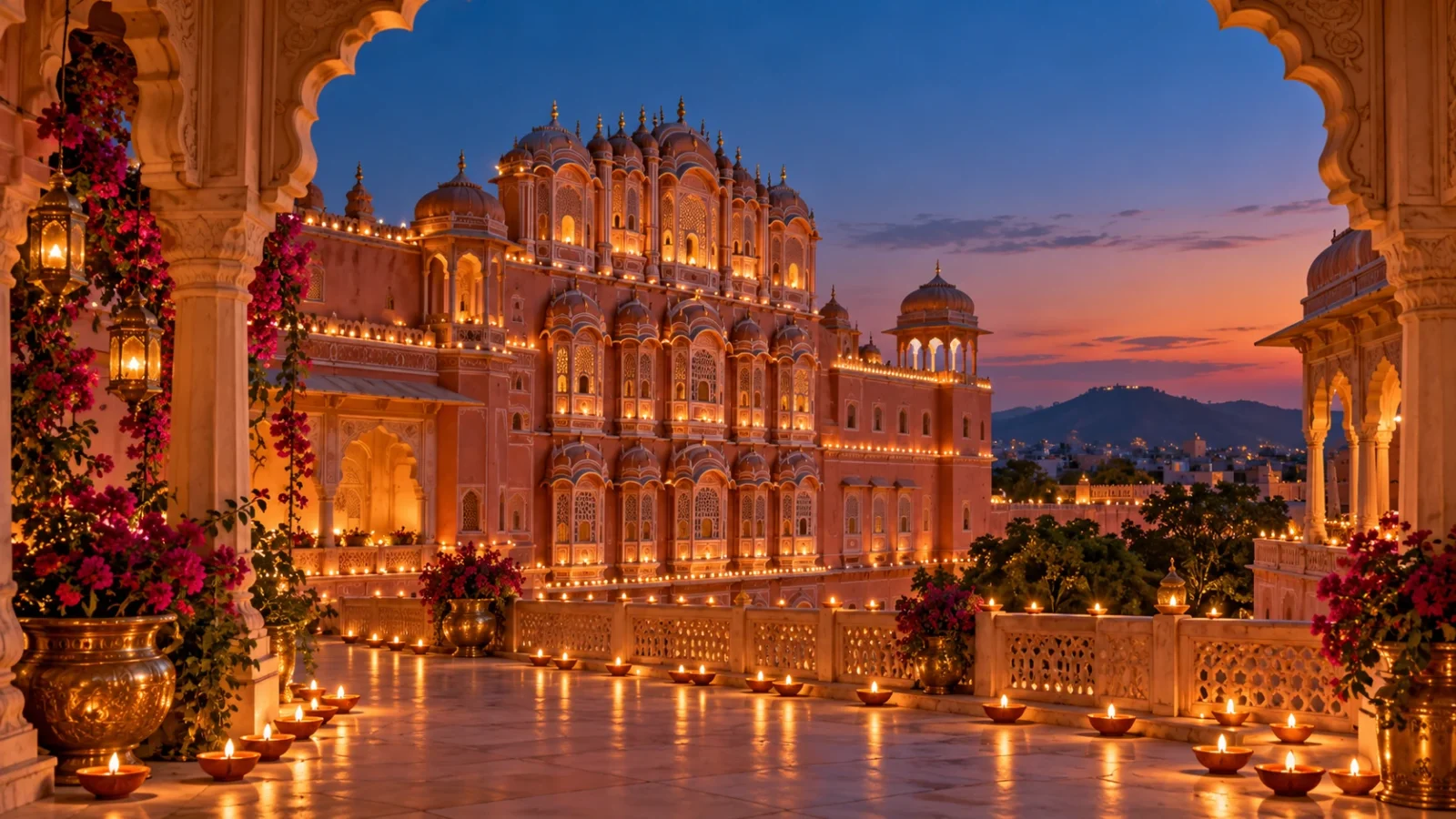 Jaipur-inspired festive lamps and lights illustration