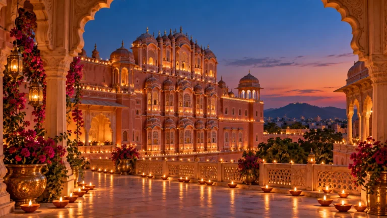 Jaipur-inspired festive lamps and lights illustration