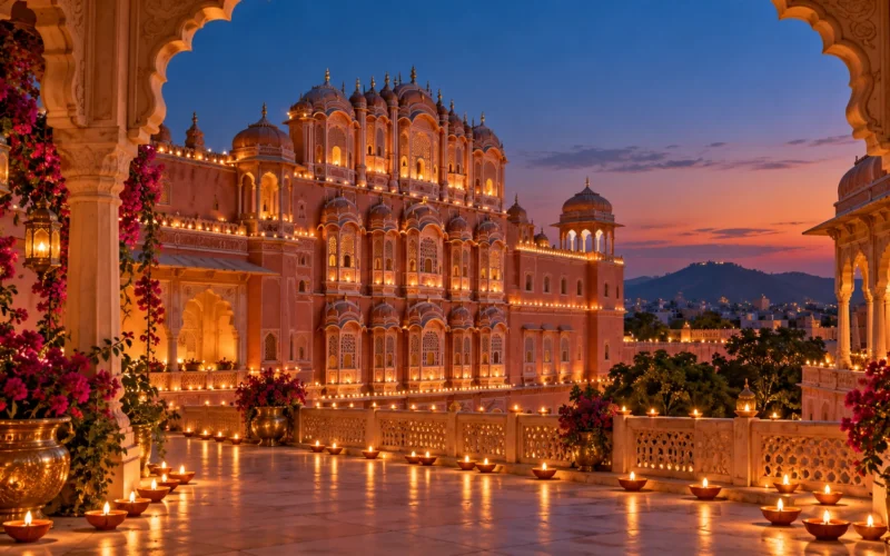 Jaipur-inspired festive lamps and lights illustration