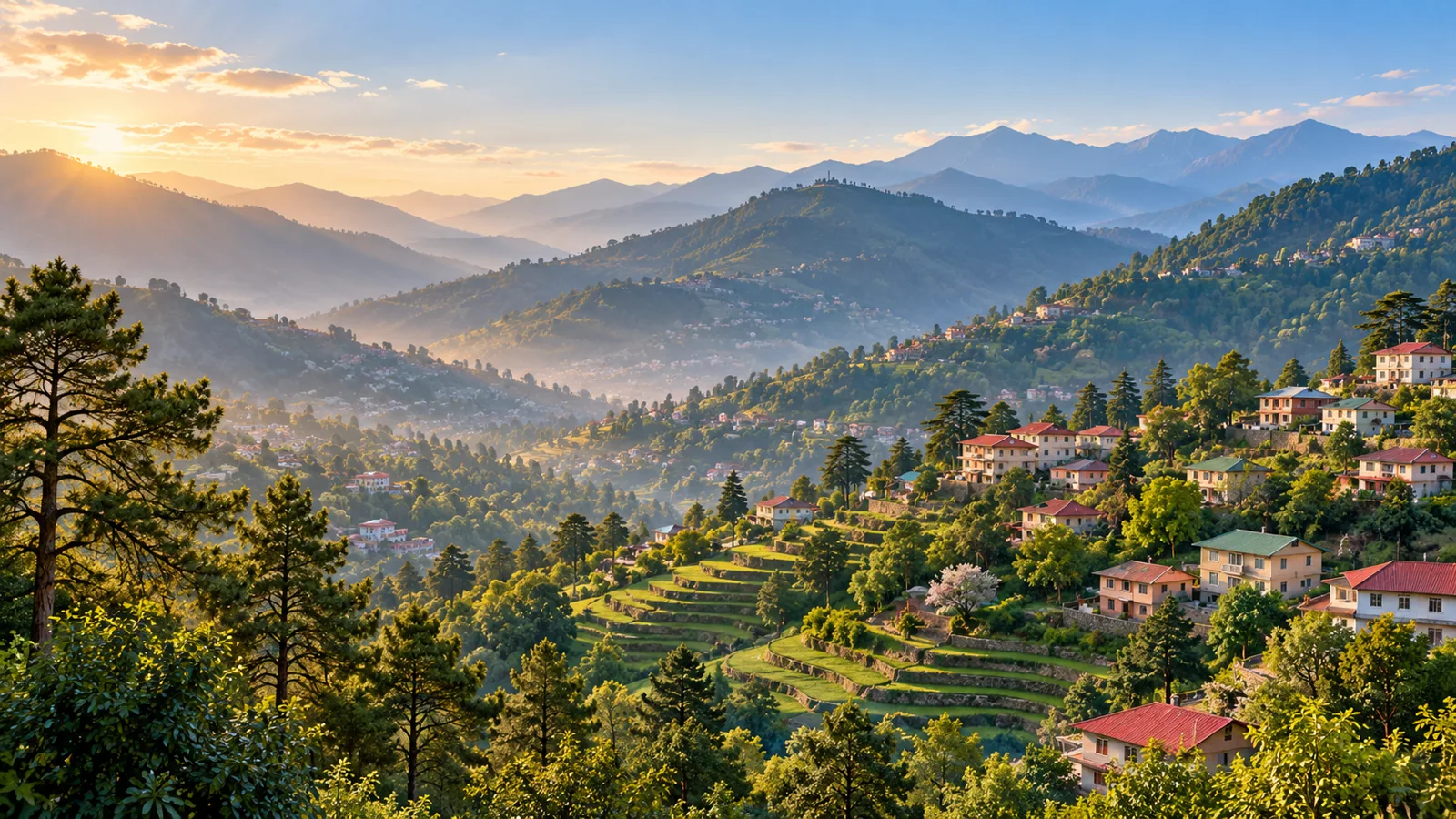 Solan-inspired terraced lower-hill town illustration