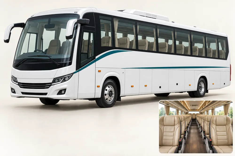 AI concept illustration of a white 29 seater mini bus