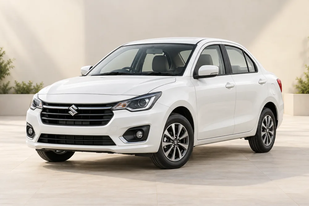 AI illustration of white Dzire car for private driver hire