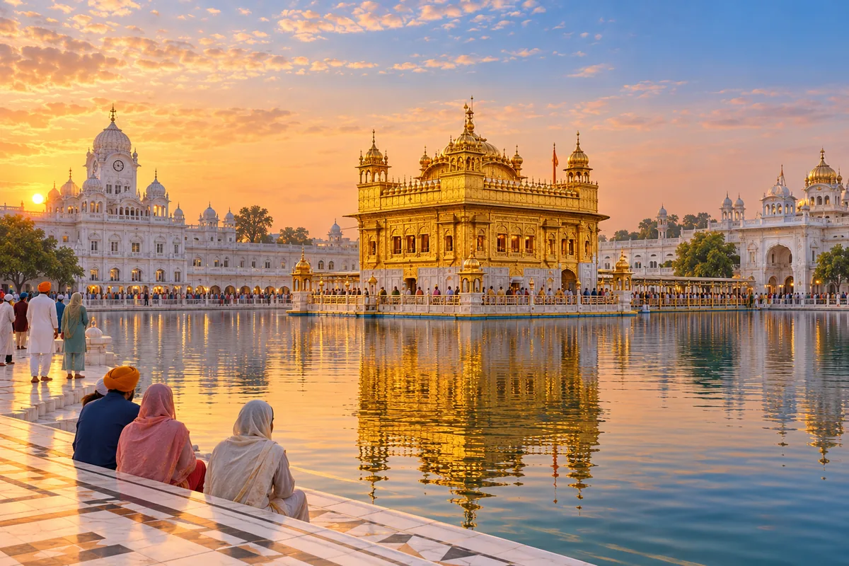 Destination-inspired illustration of Sri Harmandir Sahib and its sacred pool