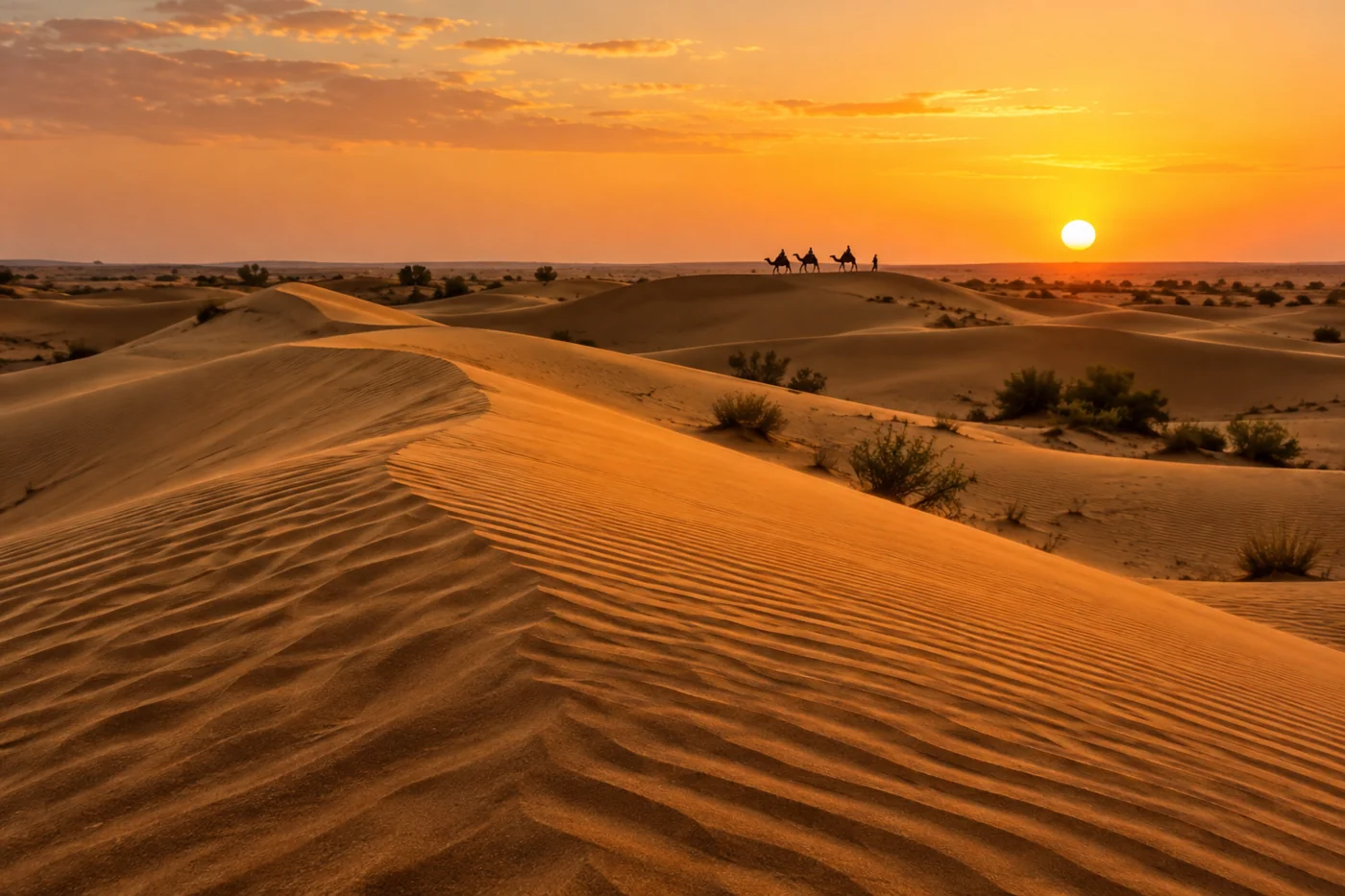Thar Desert dunes inspired sunset scene