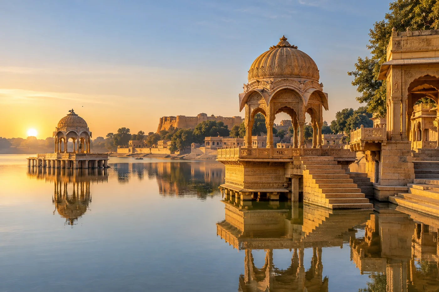 Jaisalmer Gadsisar inspired lakeside pavilions
