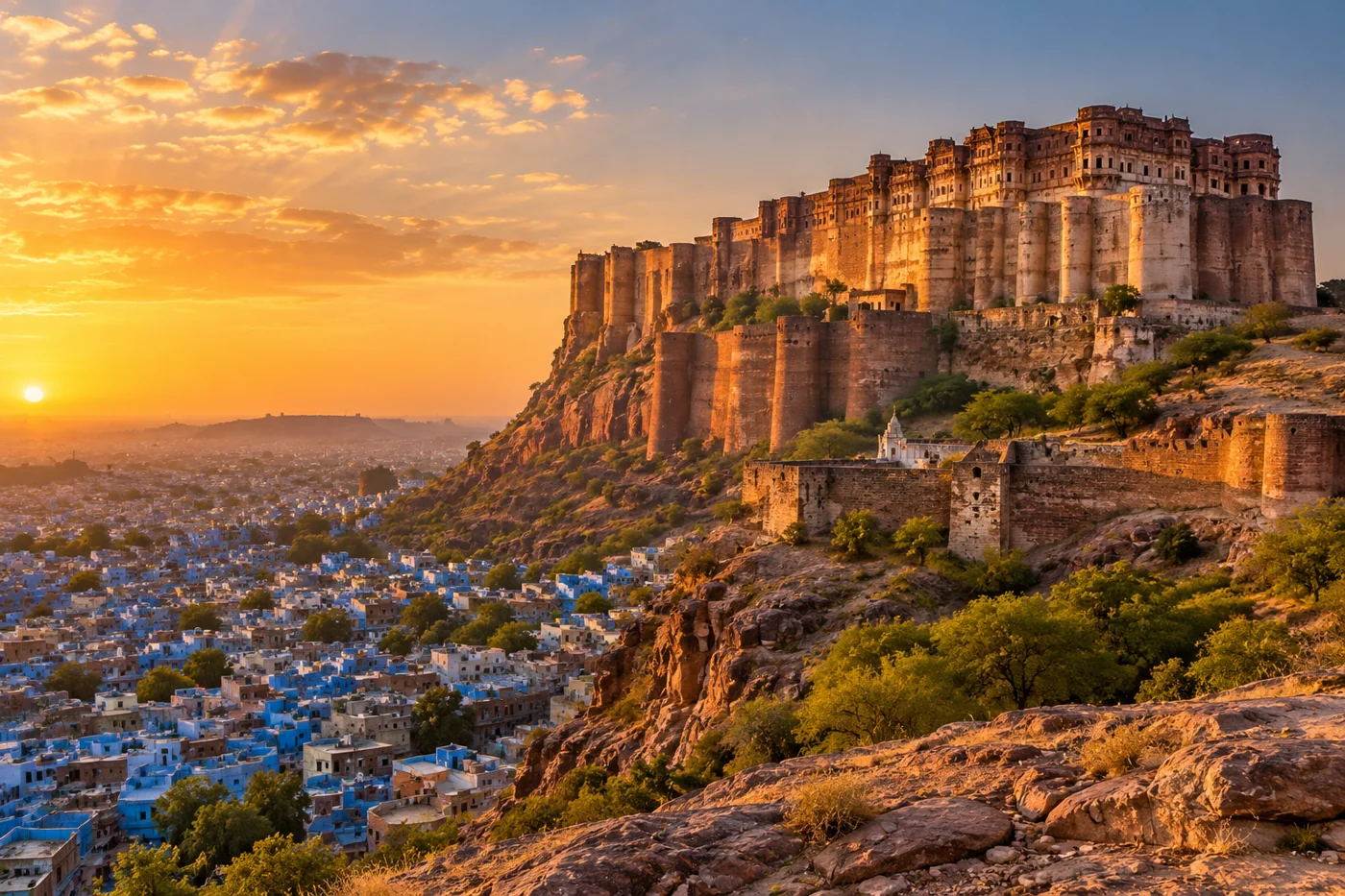 Mehrangarh Fort inspired golden-hour view