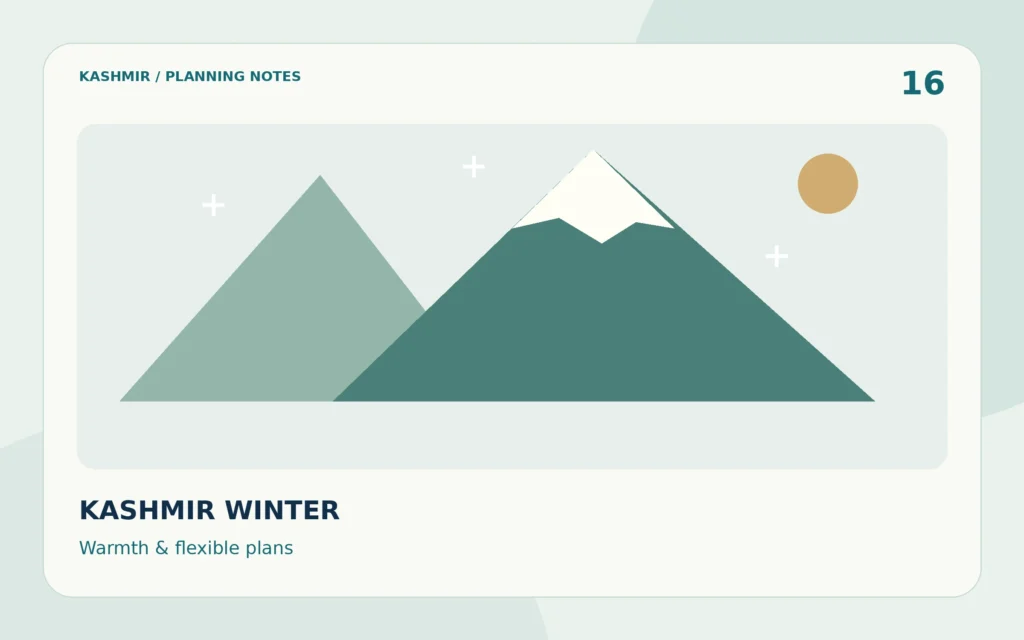 Kashmir Winter Travel Guide: Clothing, Transfers & Flexibility — editorial planning illustration
