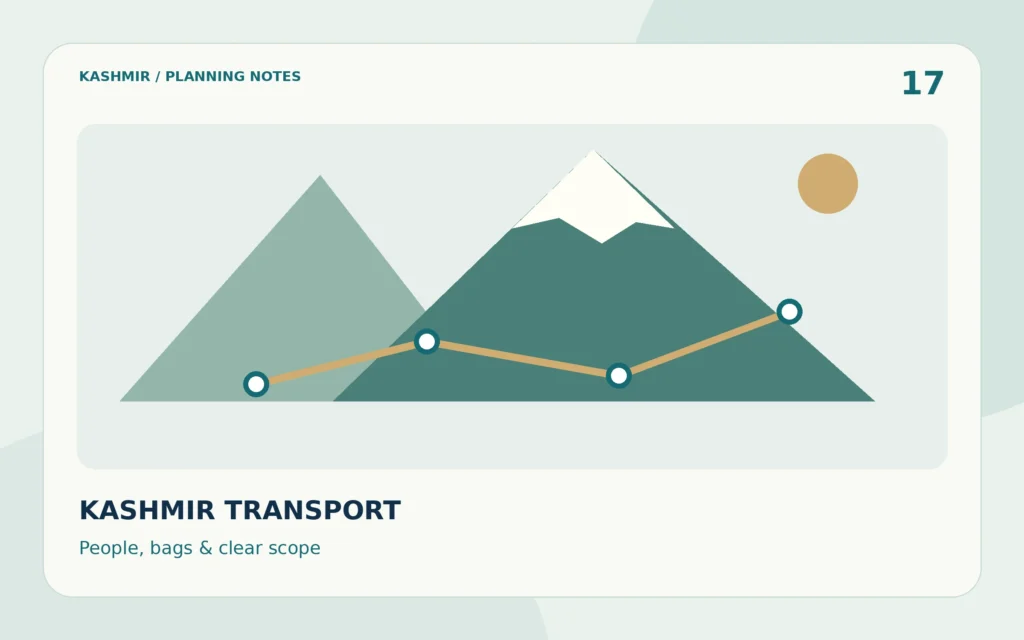 Kashmir Transport Guide: Cars, Group Vehicles & Local Transfers — editorial planning illustration