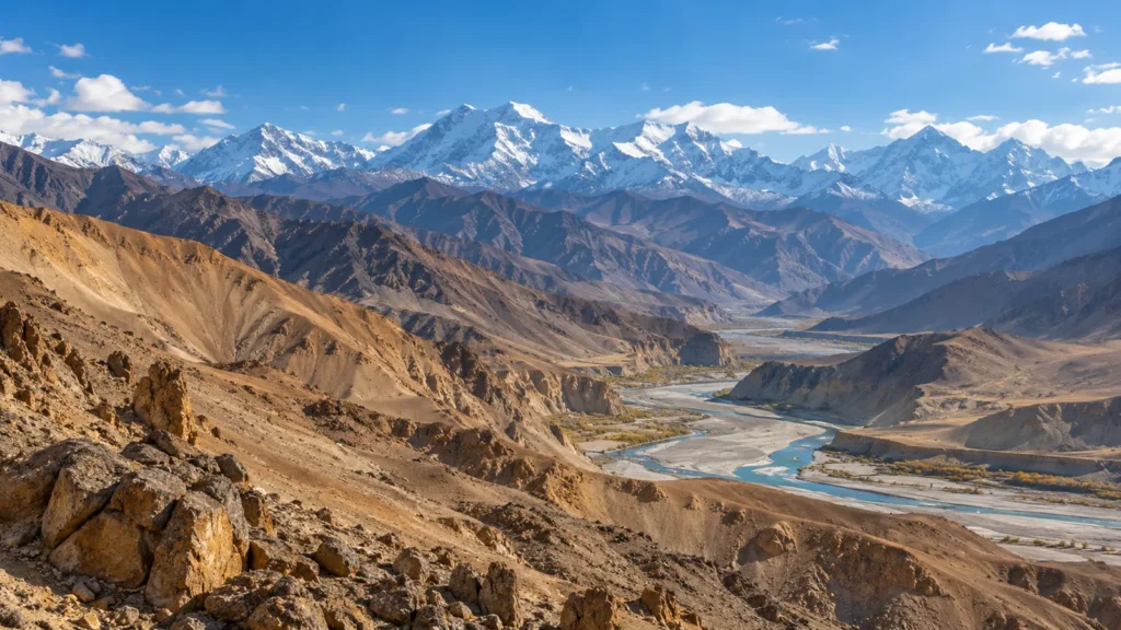 AI-generated illustration of a Ladakh-style mountain landscape