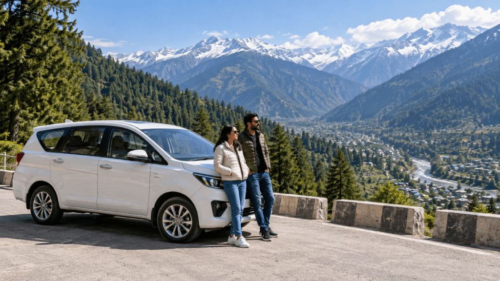 AI illustration of a private MPV at a safe Himachal mountain viewpoint