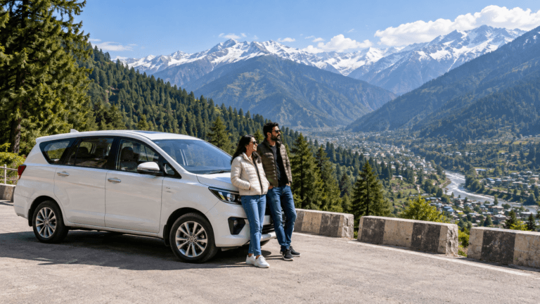 AI illustration of a private MPV at a safe Himachal mountain viewpoint
