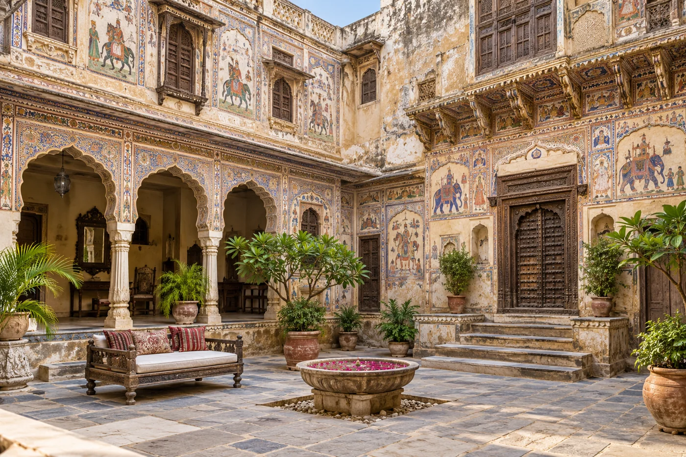 Shekhawati haveli inspired fresco courtyard