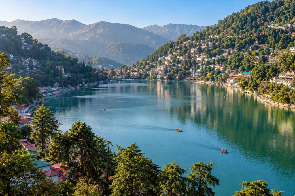AI illustration of Naini Lake and the surrounding Nainital hills