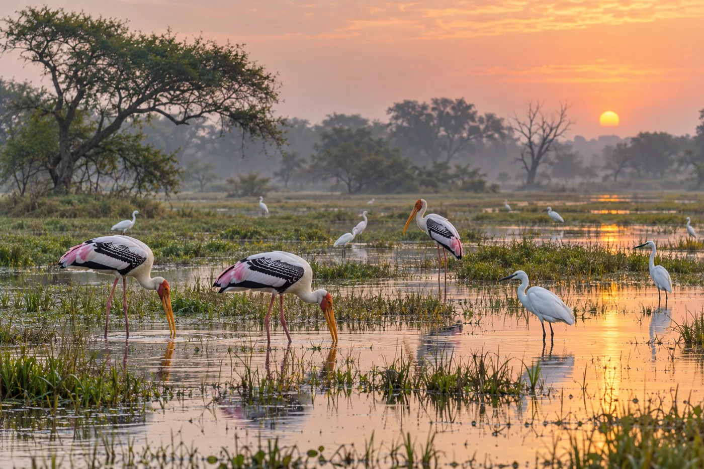 Bharatpur wetland inspired birding scene