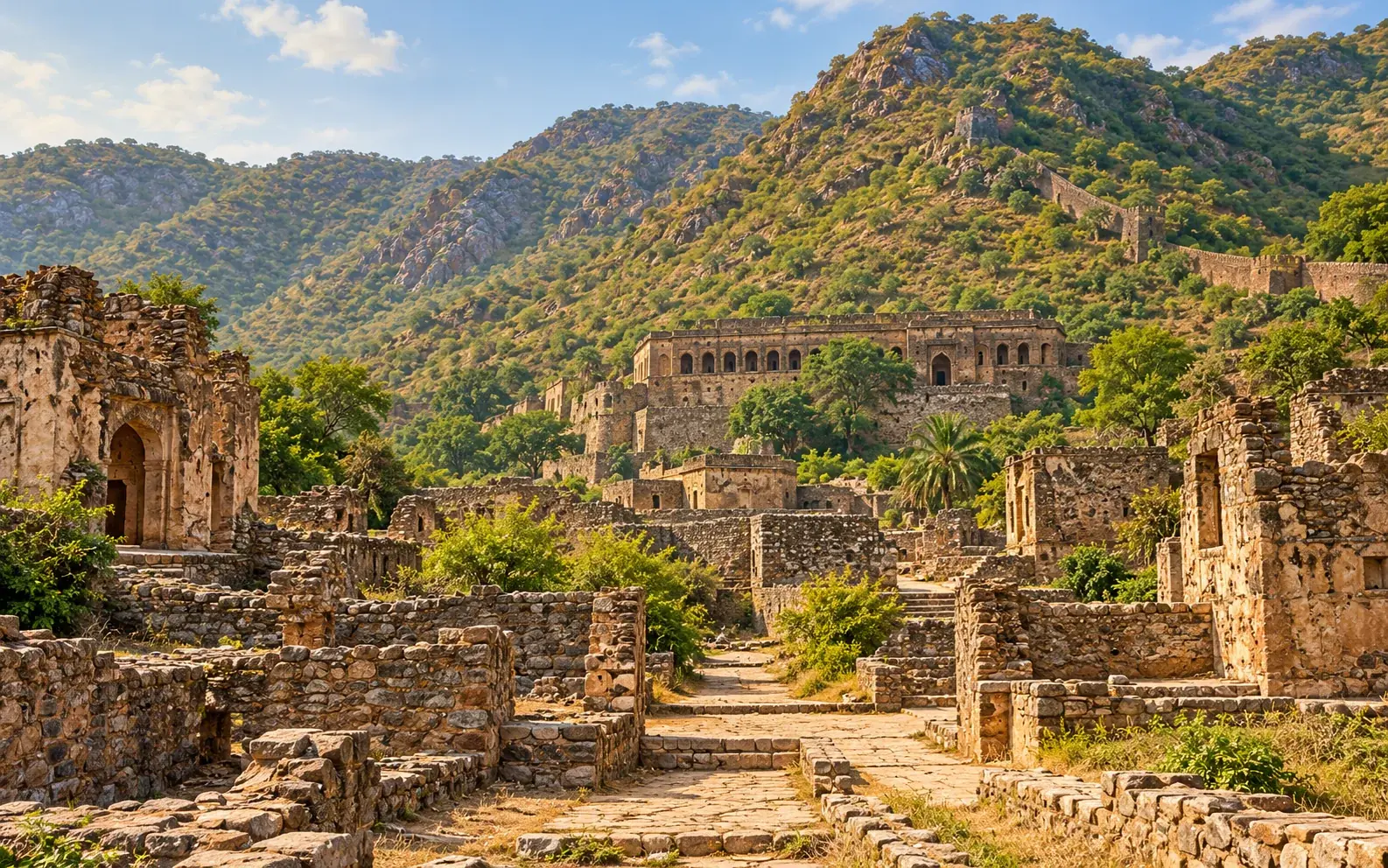 Bhangarh-inspired destination landscape illustration